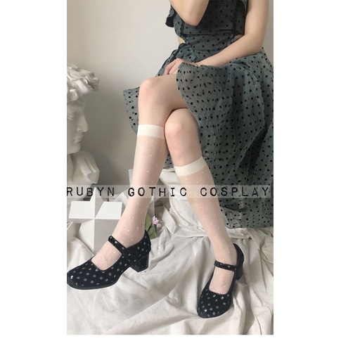 [Sẵn]  Tất bắp chân lolita, tất cosplay hoạ tiết chấm bi ( hàng có sẵn )