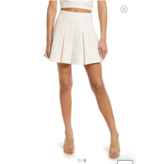 Chân váy dạ thu đông BCBG VNXK cv tennis ngắn len dệt cạp cao dáng xoè mini short skirt màu trắng xuất khẩu dư xịn