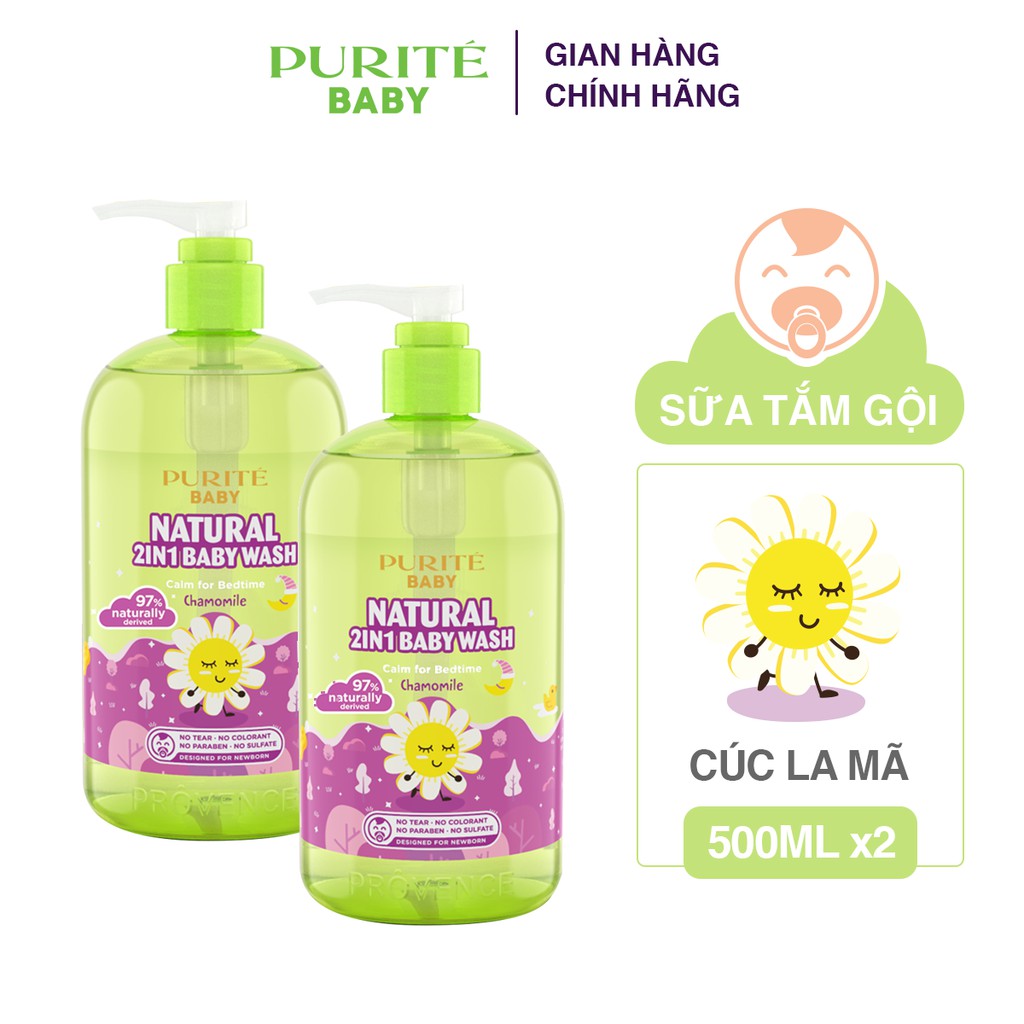 Combo 2 Sữa Tắm Gội Thiên Nhiên Cúc La Mã Purite Baby 500ml/chai | BigBuy360 - bigbuy360.vn