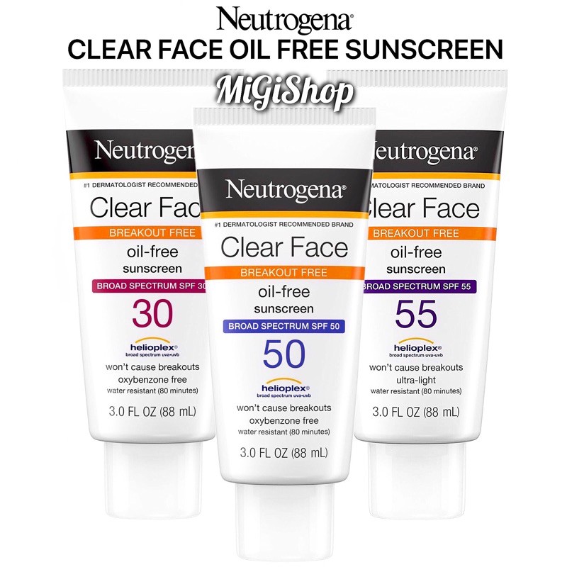 [Hàng Mỹ] Kem Chống Nắng Cho Da Dầu Mụn Neutrogena Clear Face Oil Free Sunscreen 88ml