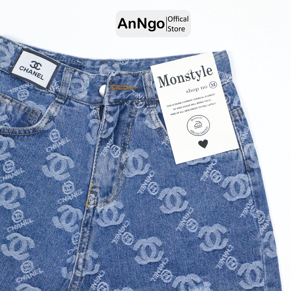 Quần jean ngố nữ họa tiết vải jean denim bền đẹp AnNgo - AT166
