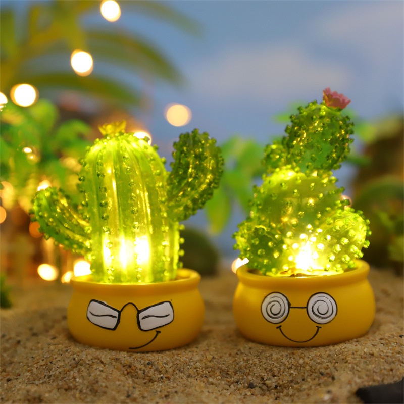 Set 4 mô hình xương rồng chibi phát sáng biểu cảm dễ thương dùng để trang trí góc làm việc bàn học quà tặng bạn bè - Ráp