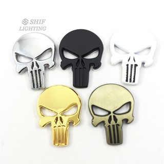 1 x Hình Dán Logo Đầu Lâu Punisher 3D Kim Loại Trang Trí Đuôi Ô Tô