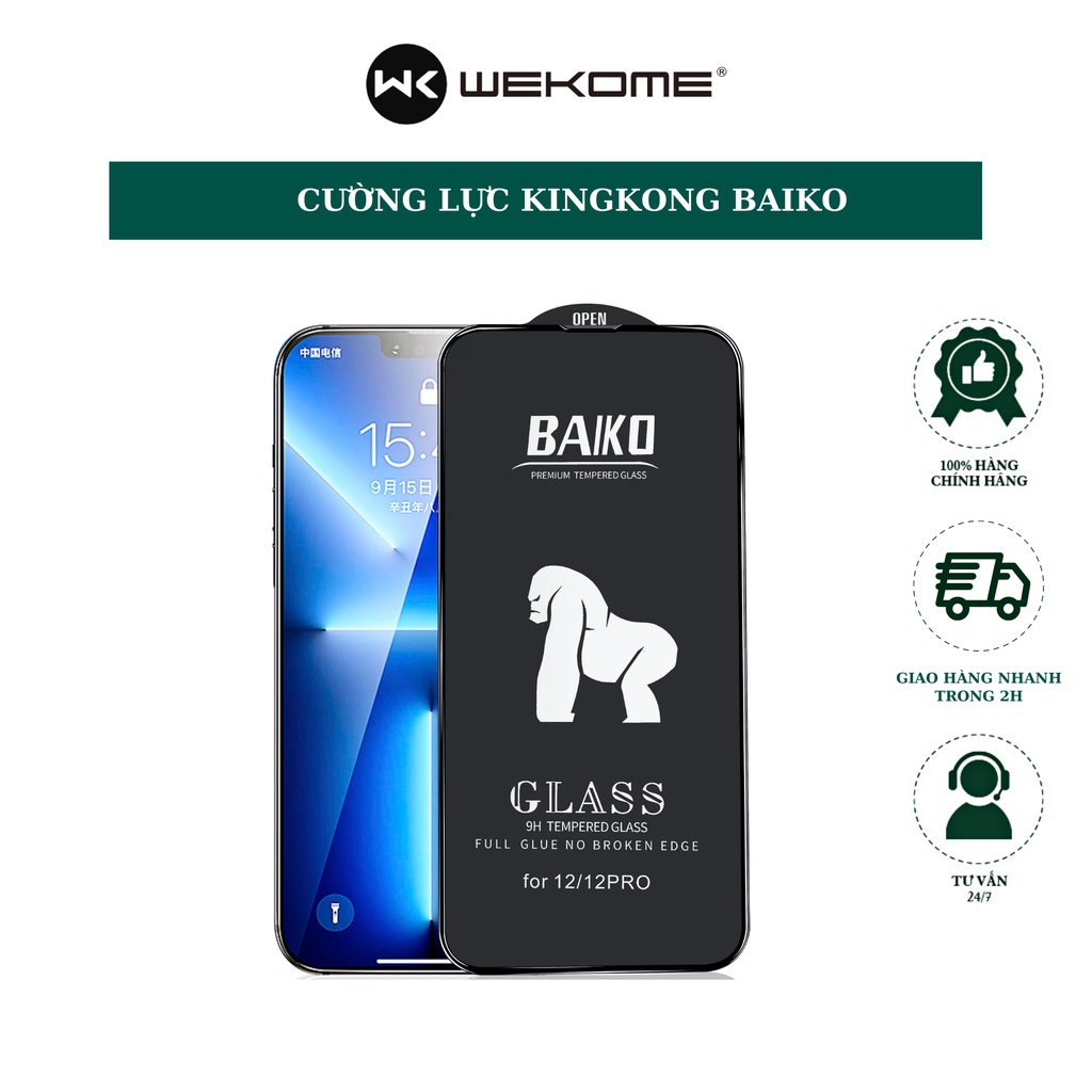 Kính cường lực trong suốt WEKOME Baiko dành cho ip 7/8/6P/6SP/7P/8P/X/XS/XSMAX/XR/11/11PRO/11PROMAX/12/12PRO/12PROMAX/13