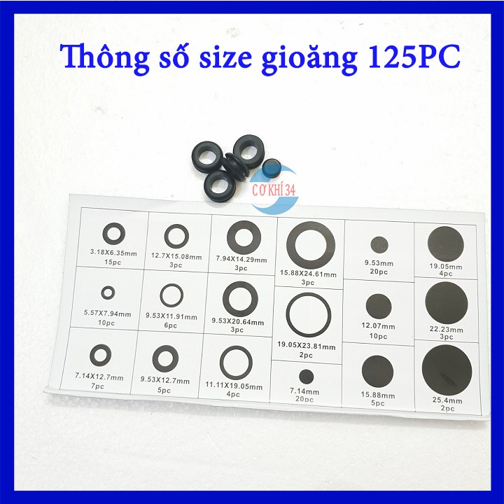 125 Piece Niêm Phong Grommet Cao Su O Vòng Assortment Bộ Thủy Lực Ống Nước Đệm Bóng Sơn Cói Bộ Vòng Dây Điện Gioăng Dụng