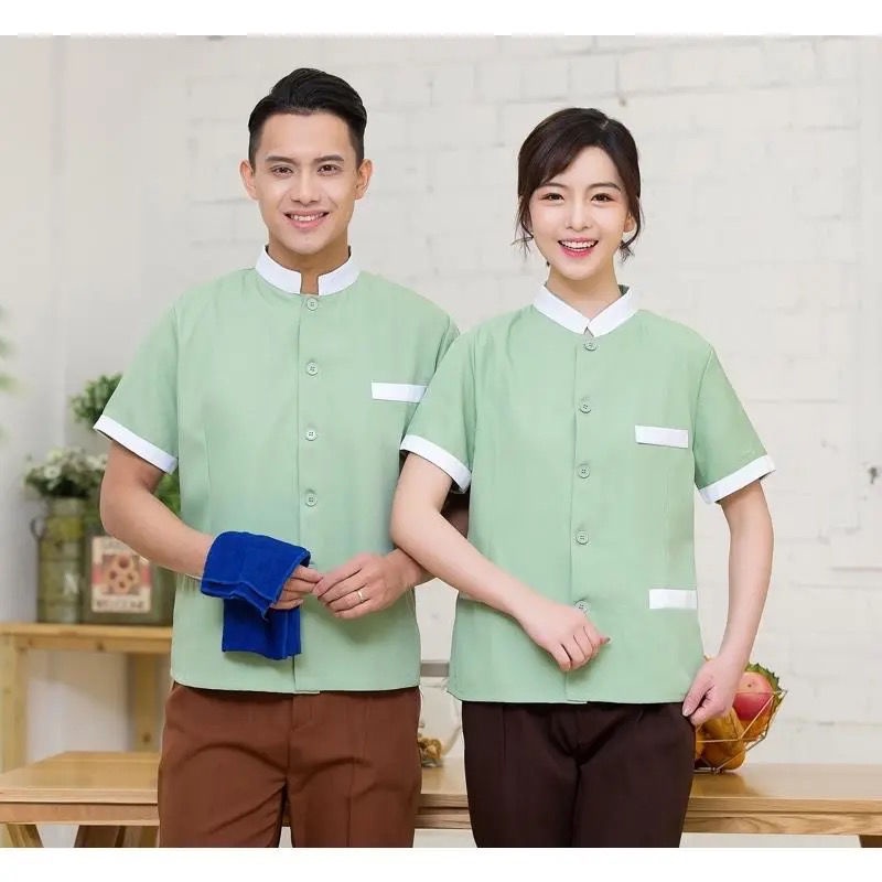 Áo đồng phục nhân viên nhà hàng khách sạn tay ngắn dễ giặt sạch thoải mái