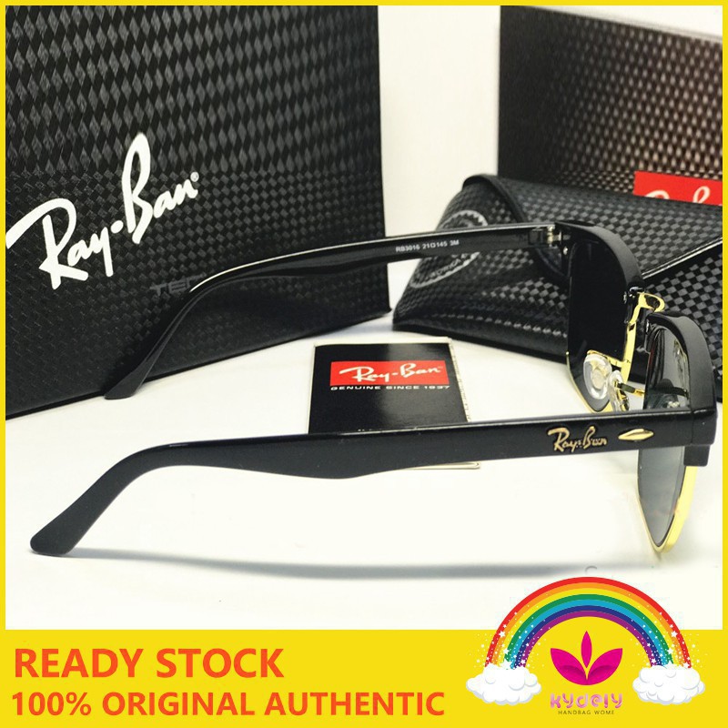 Kính Mát Ray Ban Ray 100% Chính Hãng 2019 Rb3016 Clubmaster Màu Đen Xám