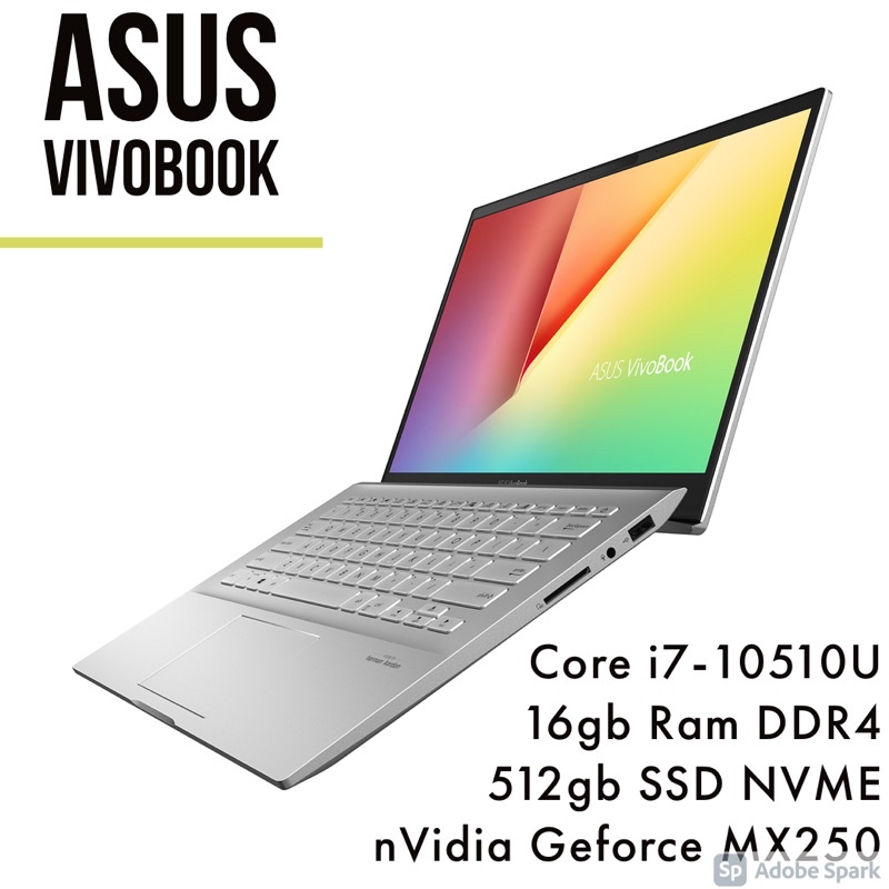 Laptop Asus Vivobook S431 Core i7-10510U, 16gb ram, 512gb SSD,vga MX250, 14” FHD sRGB, vỏ nhôm siêu bền