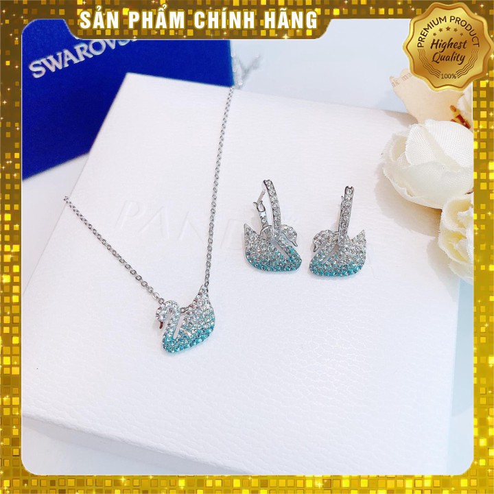 [CHÍNH HÃNG] SET Vòng cổ, Bông tai Swarovski Iconic Swan Pendant Necklace_Đá xanh