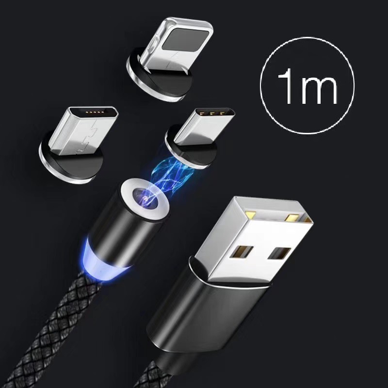 🌟💧[HOT]🌟💧 Cáp sạc nam châm 3 đầu (Iphone, MicroUSB, TypeC) có đèn báo xoay 360 độ [GIÁ RẺ]🌟💧