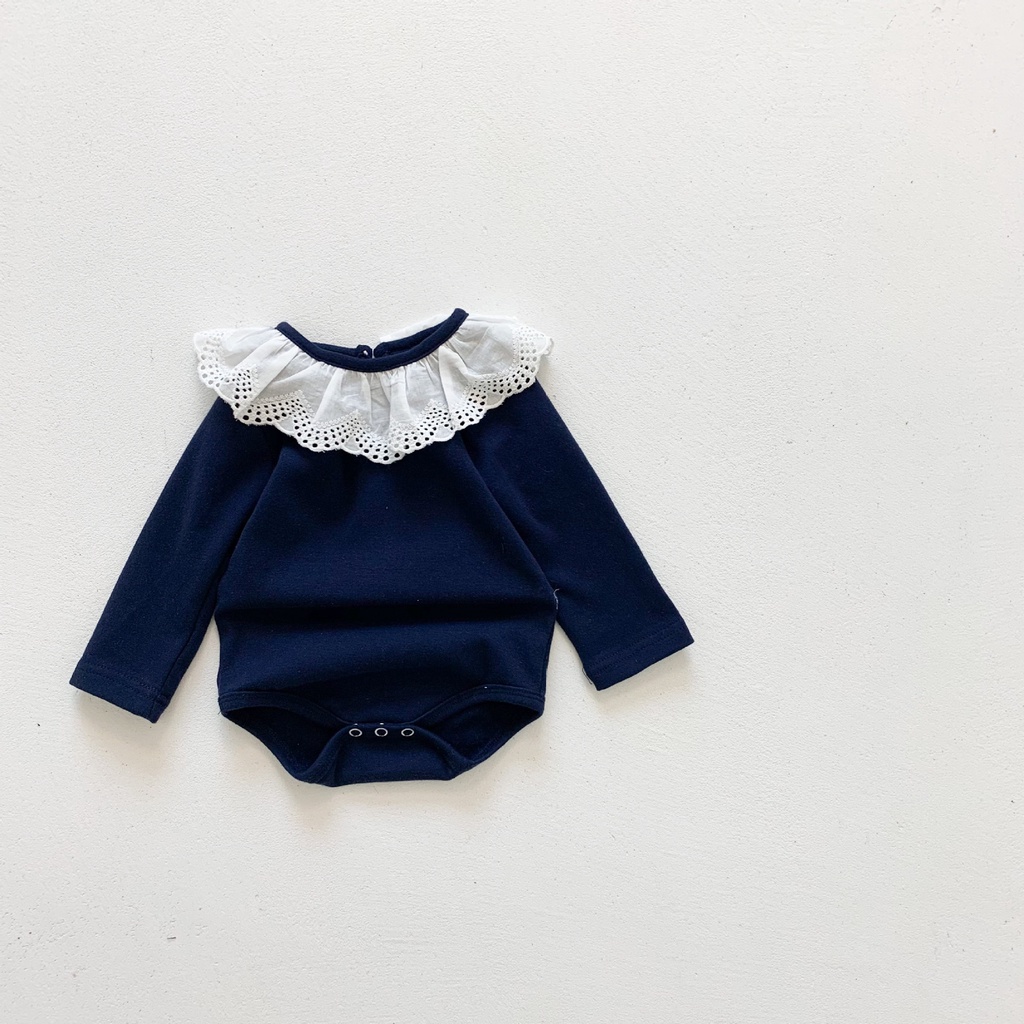 Áo Liền Quần Cotton Tay Dài Phối Ren Dành Cho Bé 0-3 Tuổi