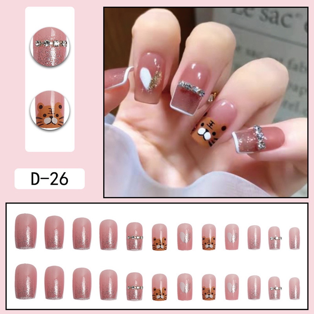 Bộ Móng Tay Giả Đính Đá Kiểu Pháp