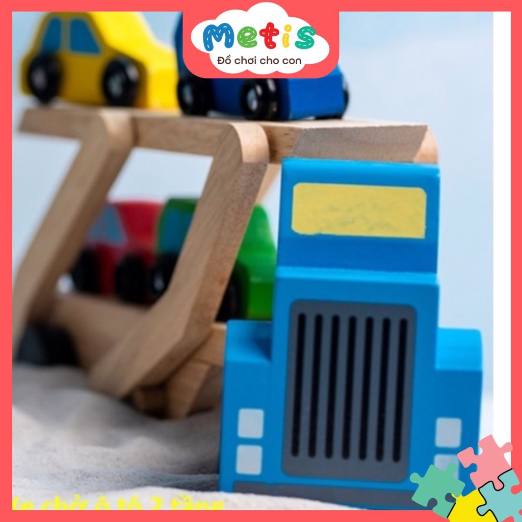 Đồ chơi gỗ Xe Rơ Mooc- Chở Ôto 2 Tầng