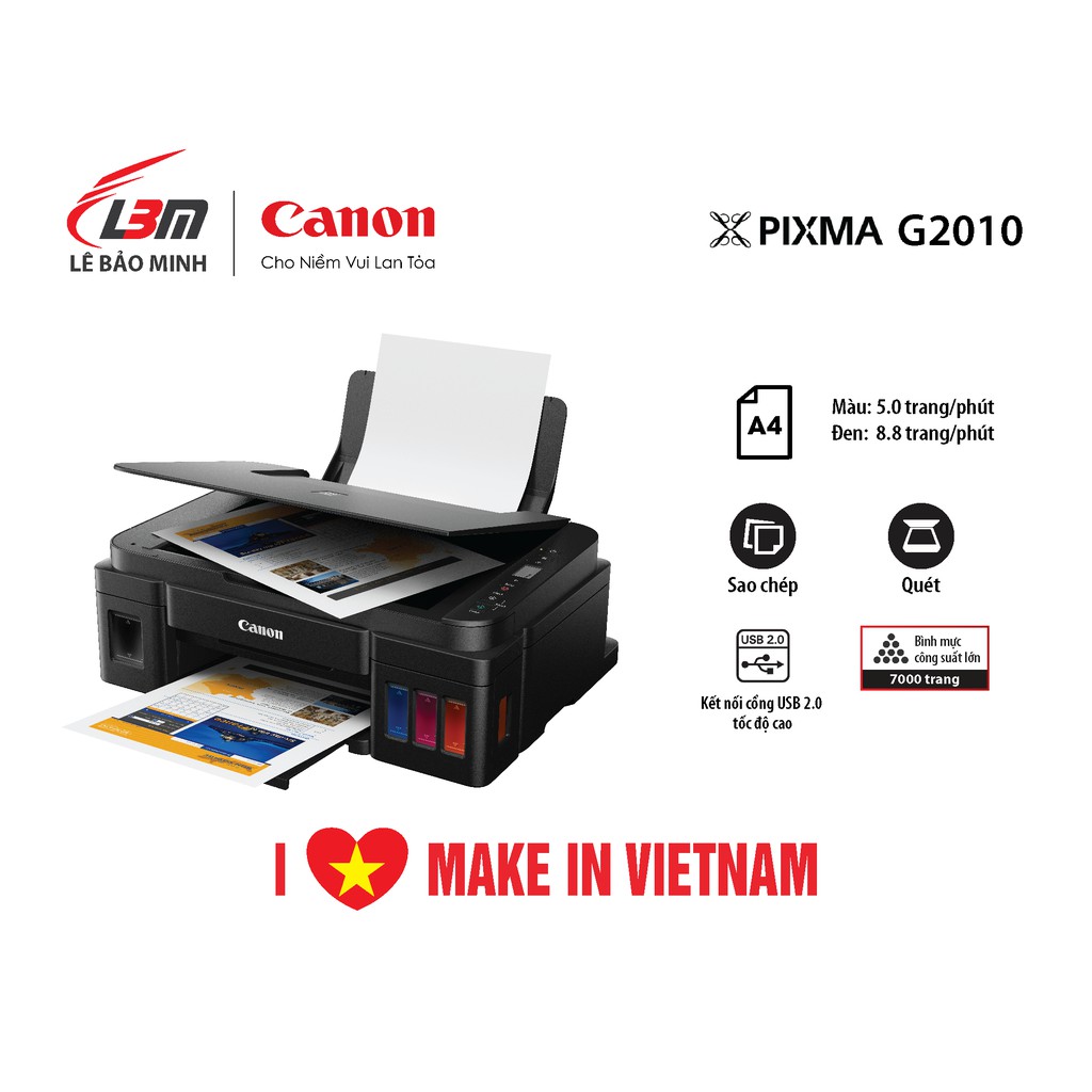 Chính Hãng máy in màu Canon G2010 có lắp sẵn bộ tiếp mực ngoài theo hãng