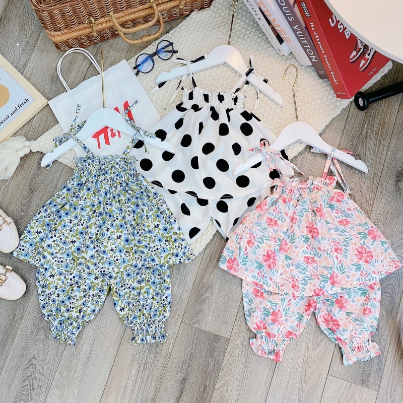 Bộ bé gái, Set đồ đi chơi cho bé gái, chất đũi, quần lửng, áo 2 dây từ  - Richkid123