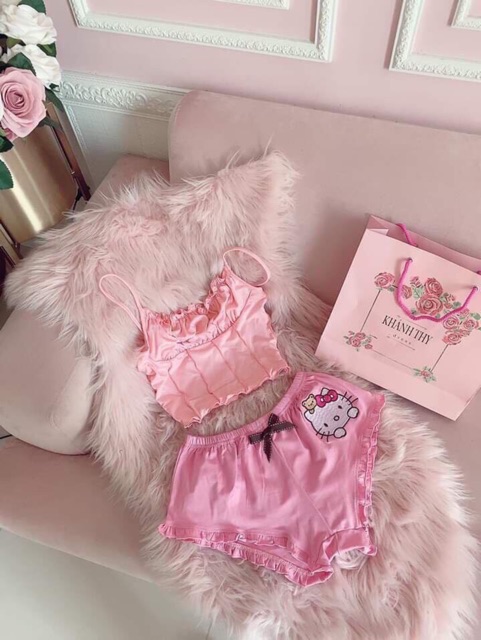 Set bộ ngủ 2 dây quần đùi bèo vải thun cotton -S0U | BigBuy360 - bigbuy360.vn