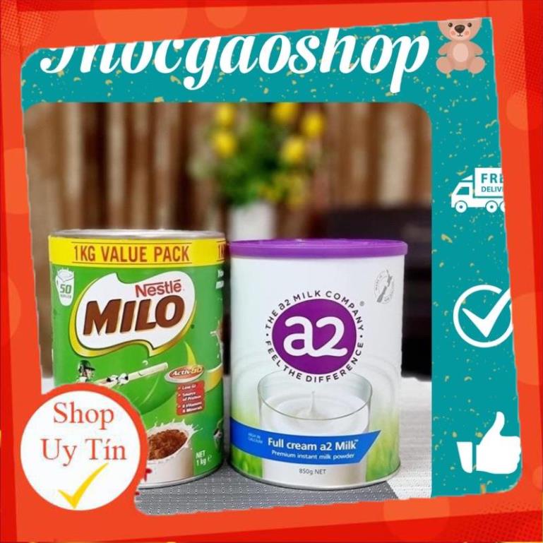 Combo sữa bột Milo 1kg và A2 nguyên kem 850gr nội địa úc (tặng 1 bình nước khi mua cả combo)