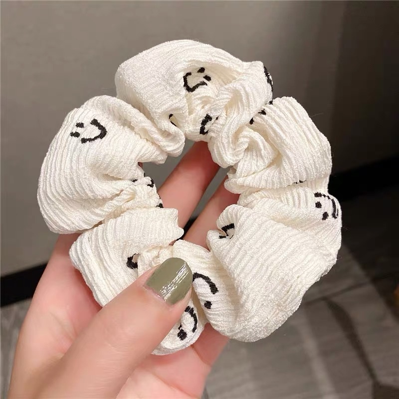 Dây Cột Tóc Scrunchies Họa Tiết Mặt Cười Đơn Giản Thời Trang Phong Cách Hàn Quốc