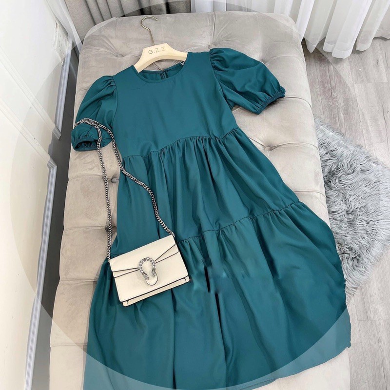 Đầm babydoll dáng xoè❤️váy nữ dễ thương❤️ chất thôm mềm về màu xanh