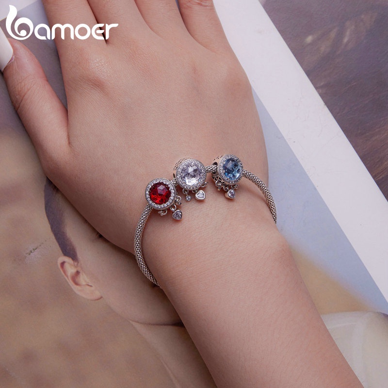 Mặt vòng tay BAMOER bạc 925 hình trái tim đính đá zircon