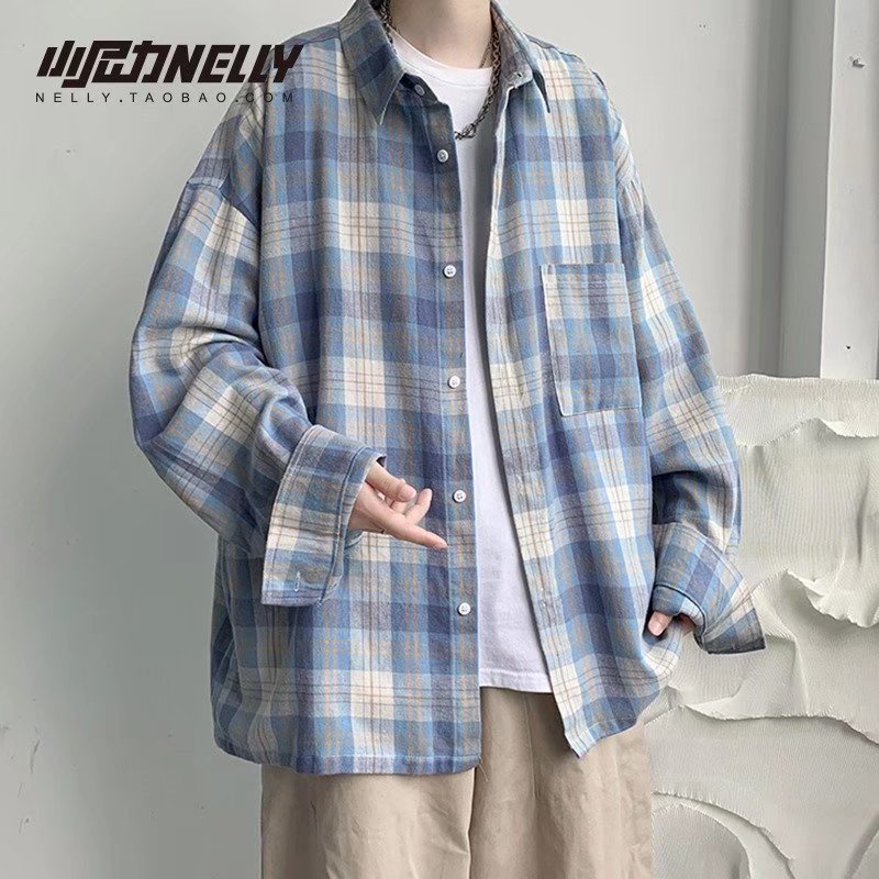 Áo Sơ Mi Tay Dài Dáng Rộng Kẻ Sọc Caro Phong Cách Nhật Bản Thời Trang Mùa Hè Cho Nam Có Size M-2XL