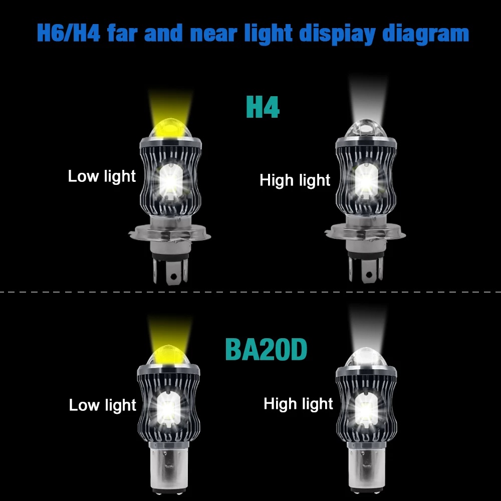 Đèn pha LED xe máy H4 H6 BA20D P15D hai màu ánh sáng trắng/ vàng chuyên dụng