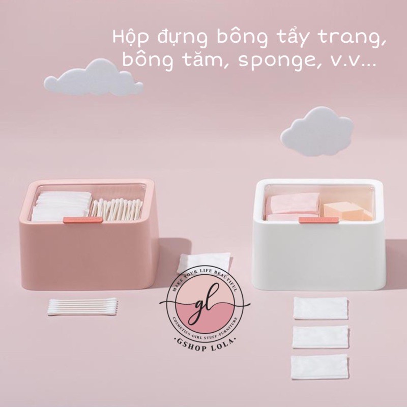 [CÓ SẴN] Hộp nhựa xinh đựng bông tăm, bông tẩy trang, sponge