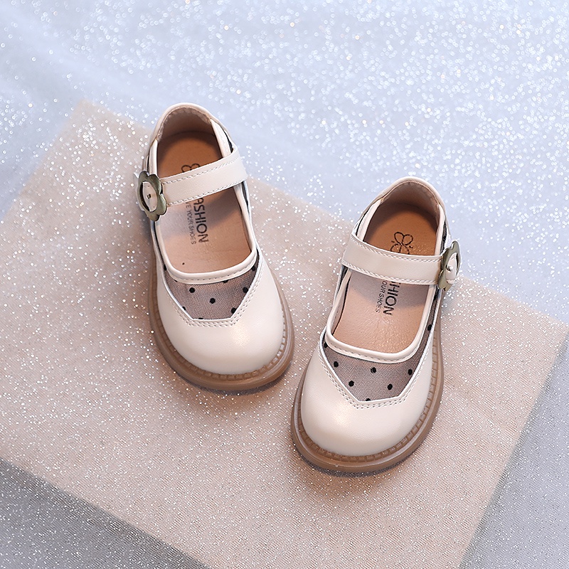 Giày Búp Bê Da Chiffon Đế Mềm Chống Trượt Thoáng Khí Họa Tiết Chấm Bi Cho Bé Gái 2-8 Tuổi