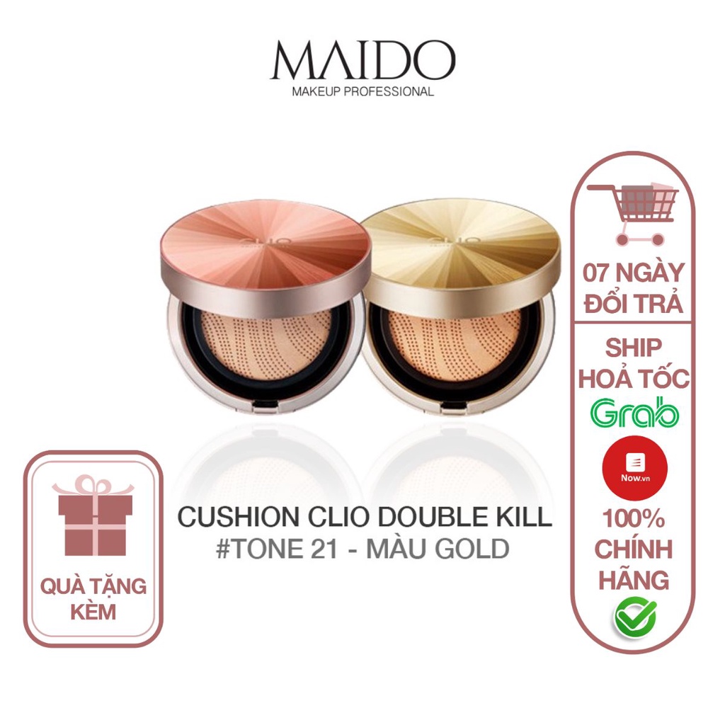 Phấn nước Clio Double Cover Kill Tighet Cushion ẩm mịn, che phủ tốt lâu trôi H008 MAIDO cosmetics