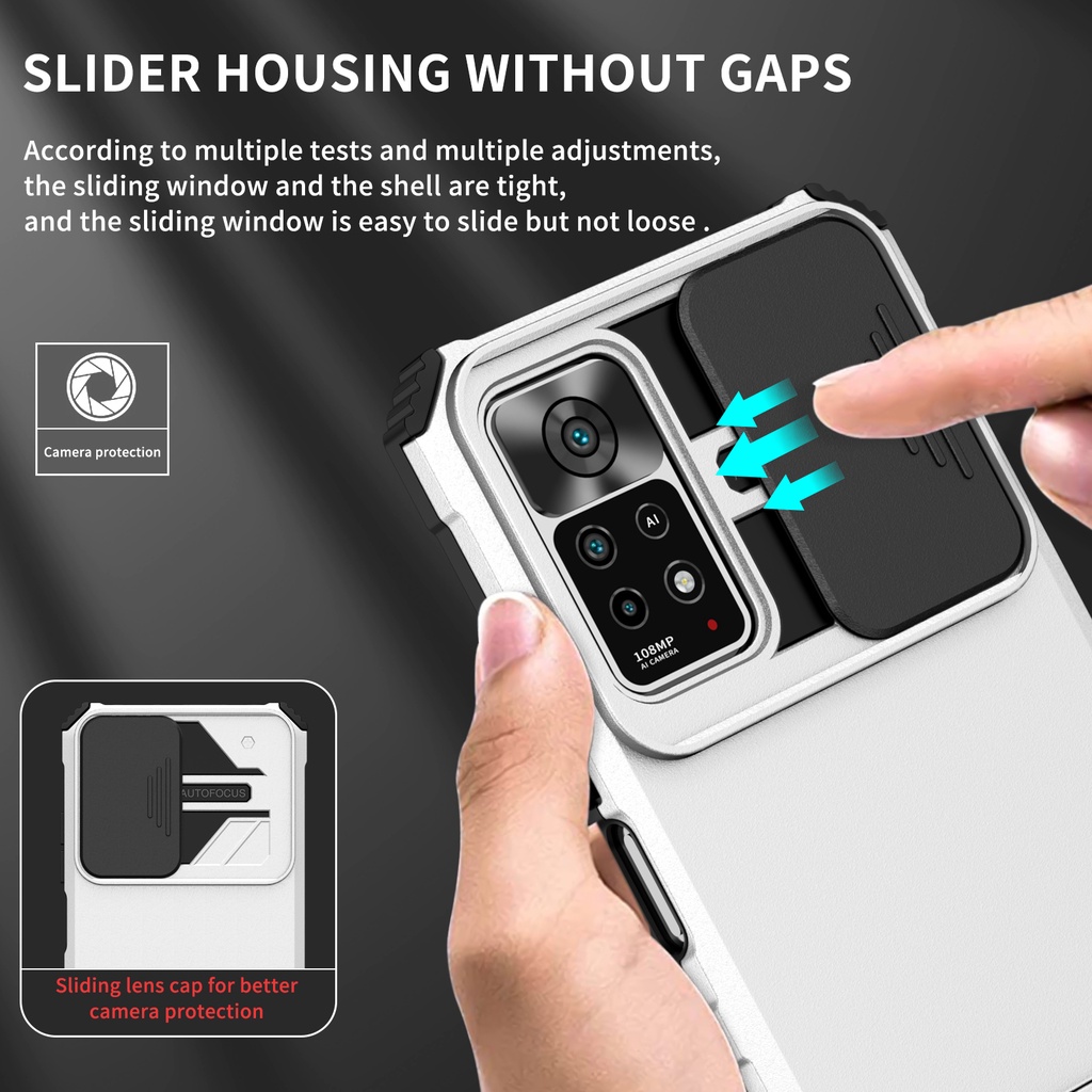 Case Mi 11T Pro Invisible Bracket Phone Case Xiaomi Poco M3 Pro 5G Mi 11T Mi 11 Lite 5G NE Redmi Note 10 Pro Max Redmi Note 11 11s Redmi Note 11 Pro Slide Camera Lens Protection Armor Shockproof Back Cover
