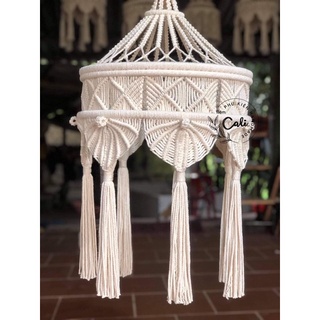 Khung Đèn trần treo Macrame phong cách trang trí Boho - Tặng kèm móc S