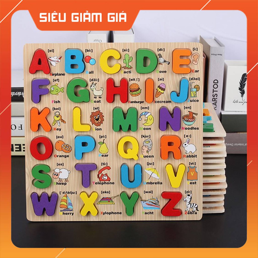 [HCM] 🔥 Bảng Chữ Cái Song Ngữ 🔥 Đồ Chơi Gỗ  Bảng Chữ Cái Nổi In Hoa Song Ngữ Bằng Gỗ Giúp Bé Học Tiếng Anh