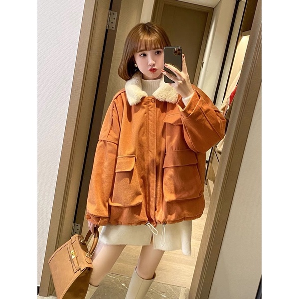 Áo Khoác Kaki 2 Lớp Lót Lông Cổ Bẻ 🦋 Áo Đại Hàn Nữ Dáng Rộng Túi Ngực 3 Màu 🦋 | BigBuy360 - bigbuy360.vn