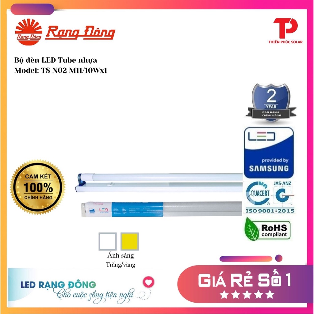 [Shop Chính Hãng] Bộ đèn LED Tube nhựa T8 N02 M11/10Wx1 - 3000K/6500K SS Rạng Đông