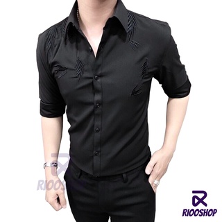 [XẢ KHO] Áo sơ mi nam tay dài trơn trắng và đen cao cấp họa tiết lá thêu cực đẹp RSM022 (nữ mặc được)