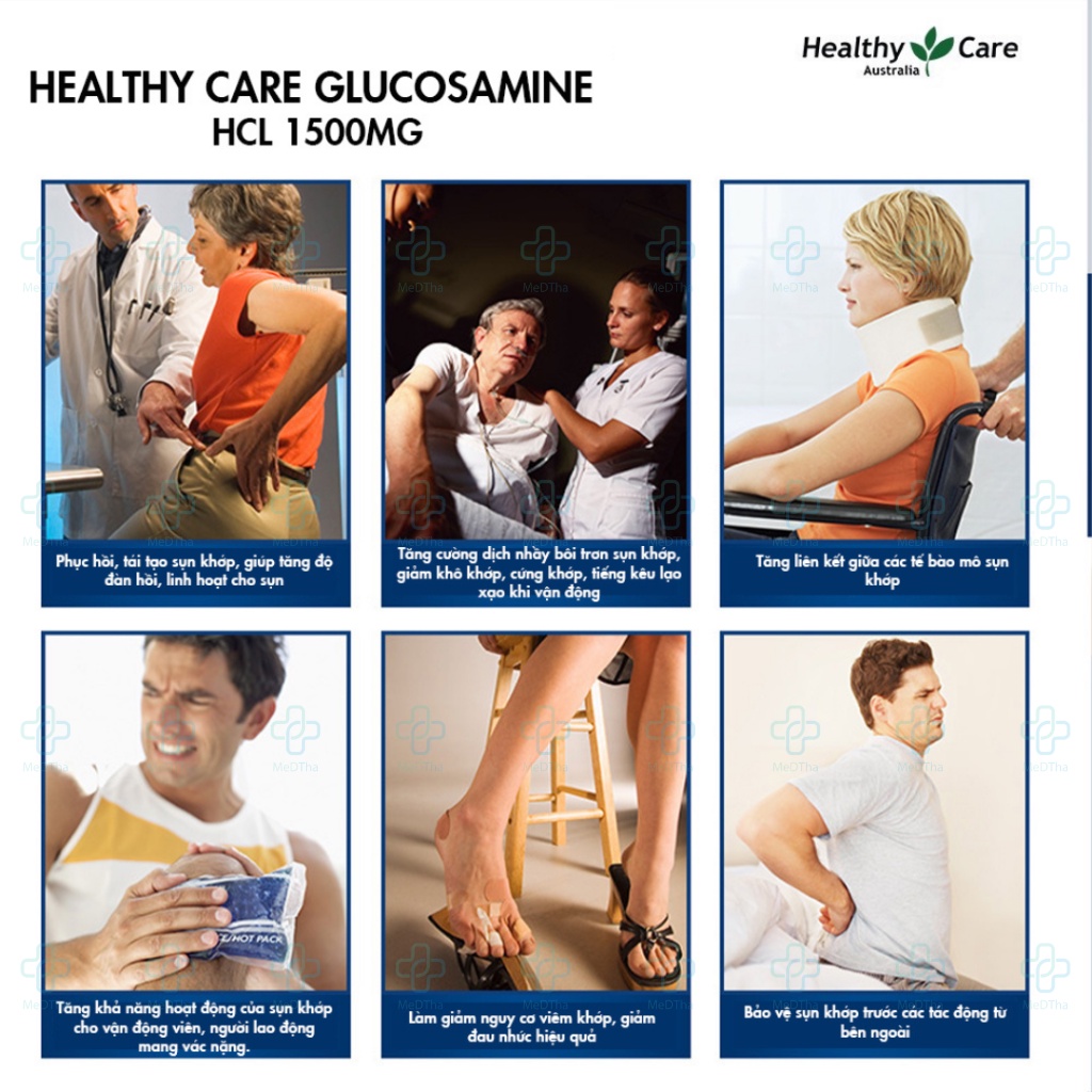 Glucosamine HCL 1500mg Healthy Care - Bổ Xương Khớp, Dịch Khớp, Khô Khớp, Cứng Khớp (Lọ 400 Viên) [Chính Hãng]