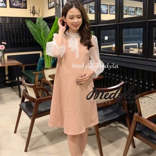 [Sale sốc] Váy bầu dáng suông, váy chữ A ren tay chấm bi Medyla - VS234