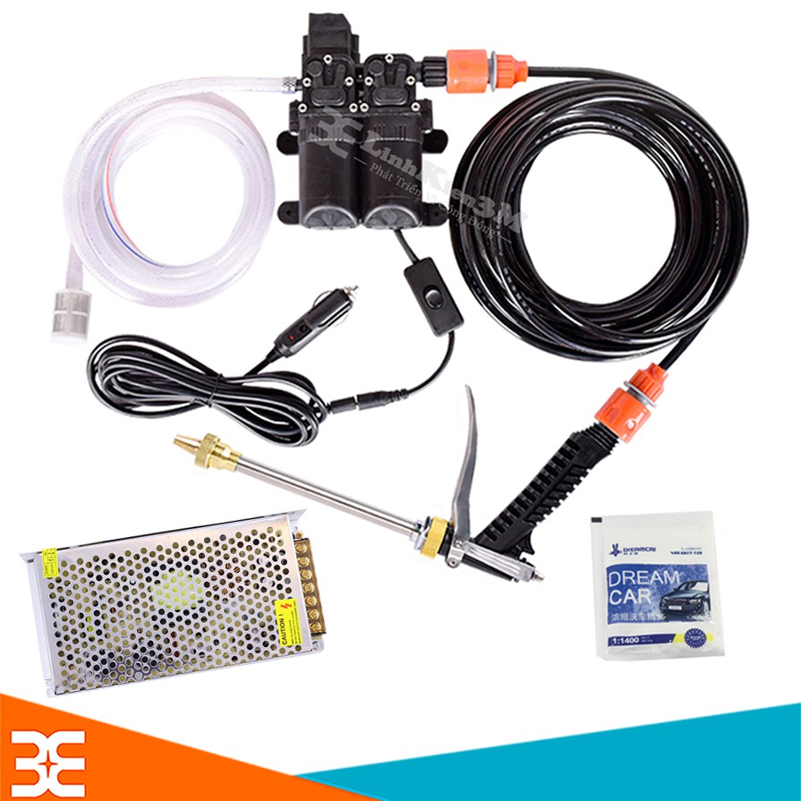 Combo Máy Bơm Cao Áp 12V 80W Full Phụ Kiện + 01 Nguồn 12V 5A + 01 Jack Nối Nguồn Cái