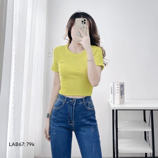 Áo croptop ngắn tay cổ TRÒN len tăm , áo thun trơn cho nữ basic ôm sát body CHIBEST LAB67