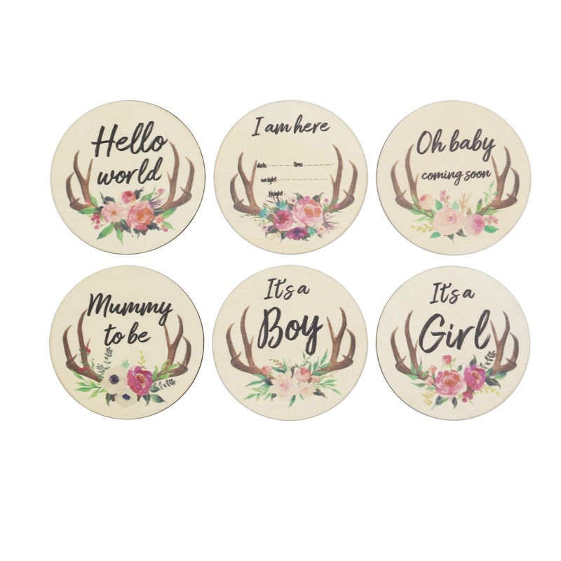 Set 6 Tấm Thẻ Gỗ In Hình Hoa Sừng Hươu Hoạt Hình Handmade Dành Cho Trẻ Em