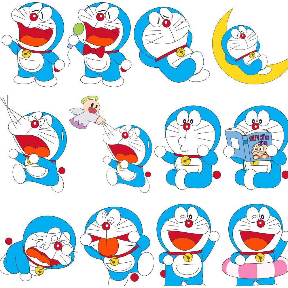 Bộ 35 Sticker Doremon - Hình Dán Mèo Doreamon Trang Trí Mũ Bảo Hiểm Điện Thoại Xe Máy - Chống Thấm Nước