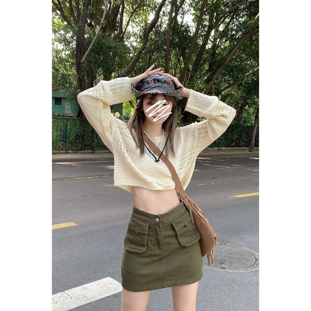 Áo len dệt kim lưới Quảng châu cao cấp dài tay cổ tròn hot tiktok douyin mới nhất 2022 phong cách hàn quốc Kozoda AL15