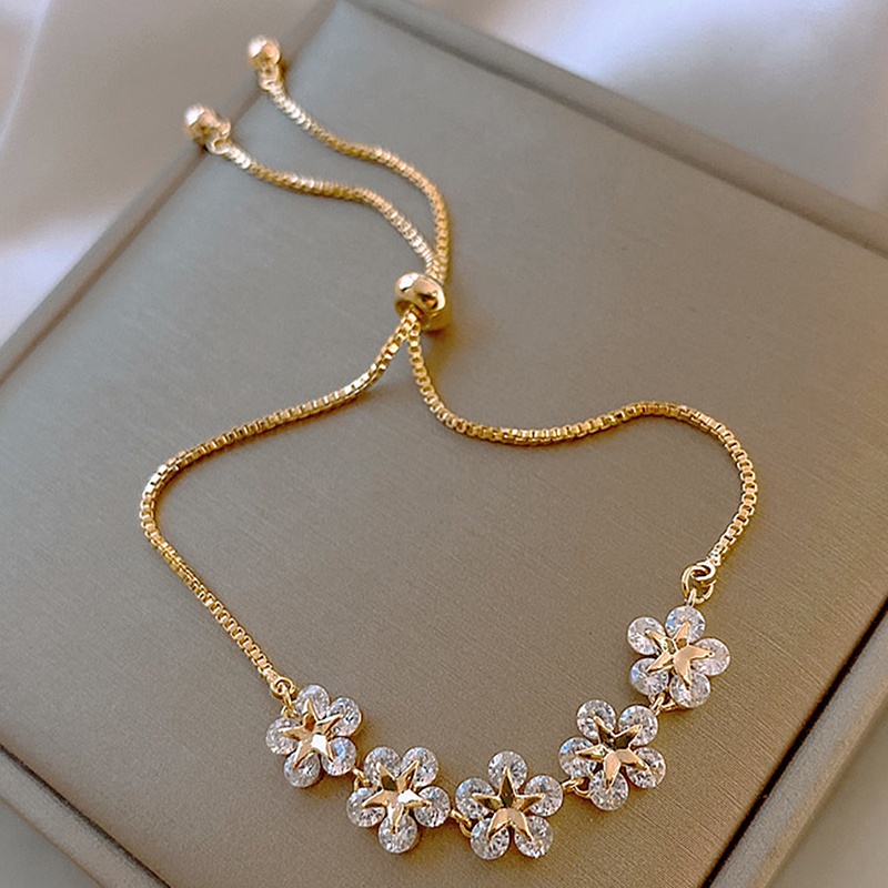 Vòng Đeo Tay Hình Hoa Năm Cánh Đính Đá Zircon Thời Trang Cho Nữ