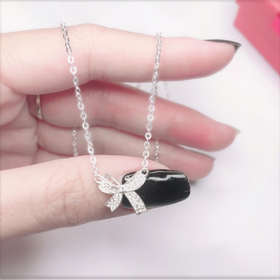 Dây chuyền nữ bạc ta Evasilver, mặt hình lơ xinh xắn, vòng cổ bạc đính đá sang trọng
