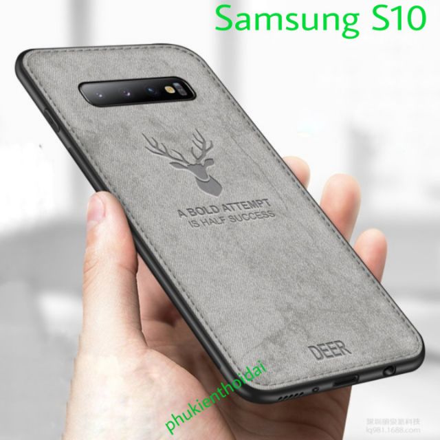 Ốp lưng Samsung Galaxy S10 / S10 5G / S10 Plus chống sốc vải đầu hươu cao cấp thời trang