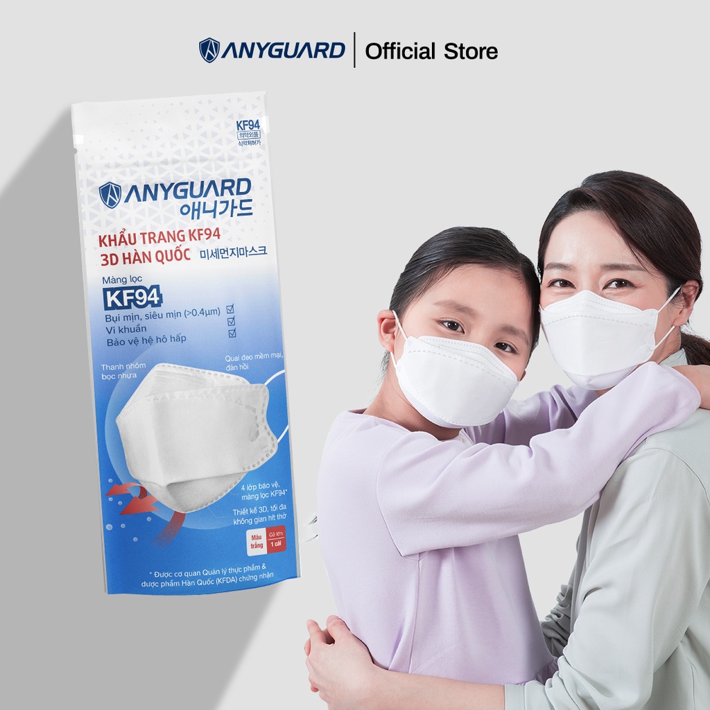 Combo (10 Chiếc) Khẩu Trang Y Tế ANYGUARD KF94 Ngăn Bụi Siêu Mịn Từ 0.4um &amp; Giọt Bắn Siêu Vi, Lọc 99% Vi Khuẩn (Size L)