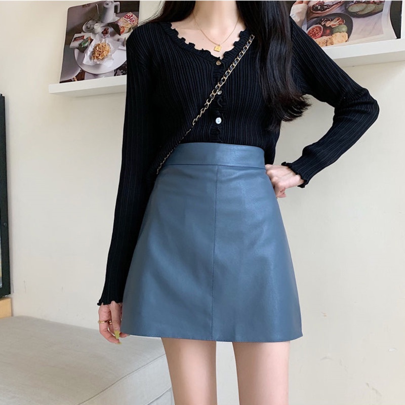 Chân Váy Chữ A Bằng Da Eo Cao Thời Trang Mùa Thu Hàn Quốc Giản Dị Dành Cho Nữ