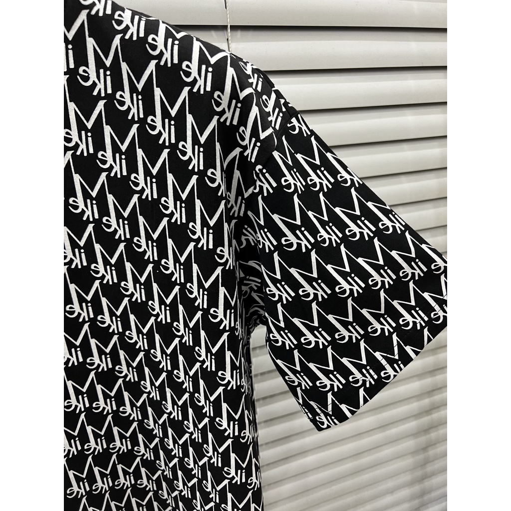 Áo thun tay lỡ Mike Tim Đỏ In Kín Mẫu Monogram 2 rộng đẹp HARIQUEEN - Áo phông nam nữ unisex kiểu hàn quốc vải cotton