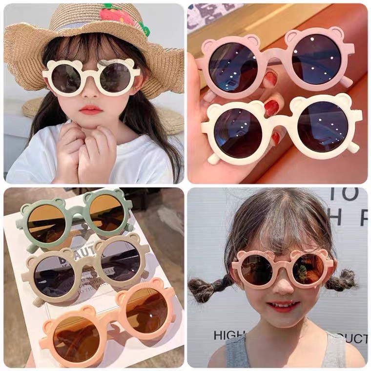 Kính râm Gọng tròn tai Gấu nhiều màu chống tia UV phong cách Hàn Quốc