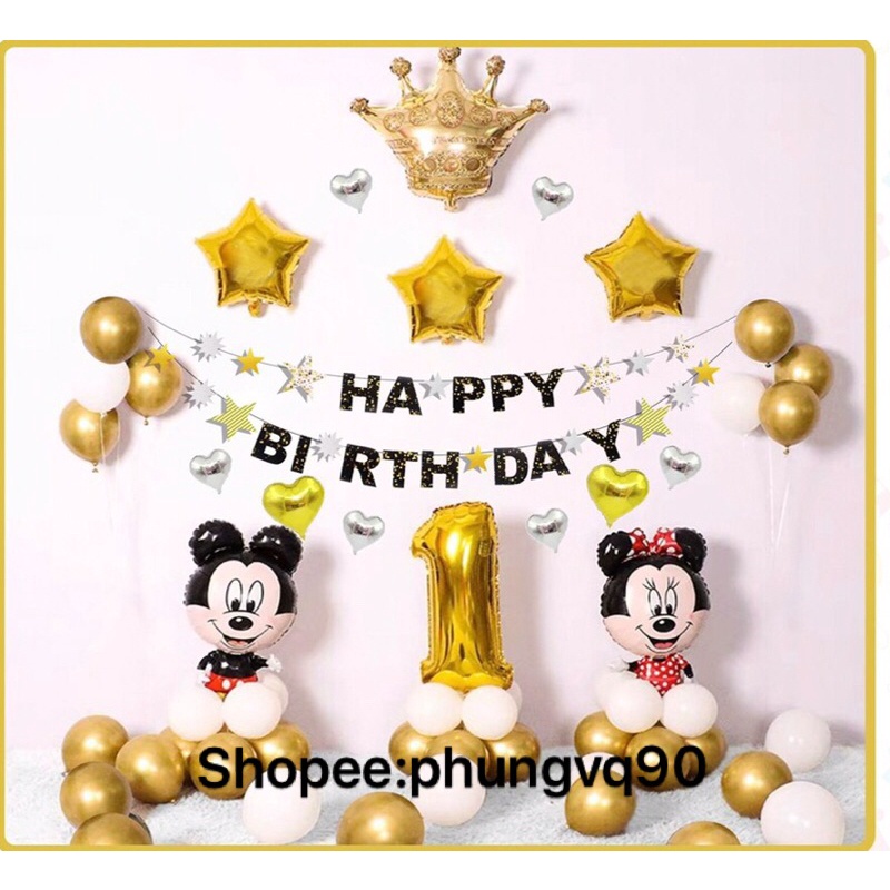 Set trang trí mickey sinh nhật  , thôi nôi cho bé .( được đổi bóng số ) .